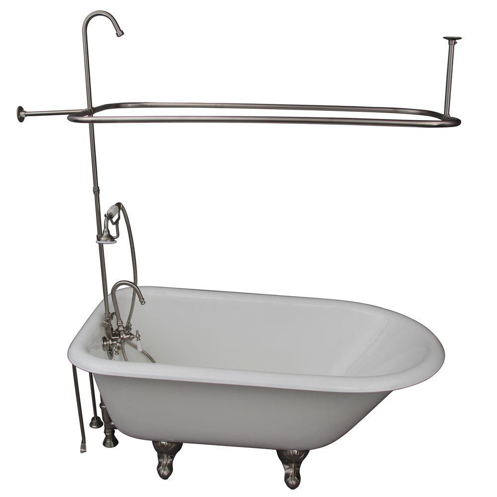 Barclay Products 4.5 ft. Cast Iron Ball and Claw Feet Roll Top Tub in White with Brushed Nickel