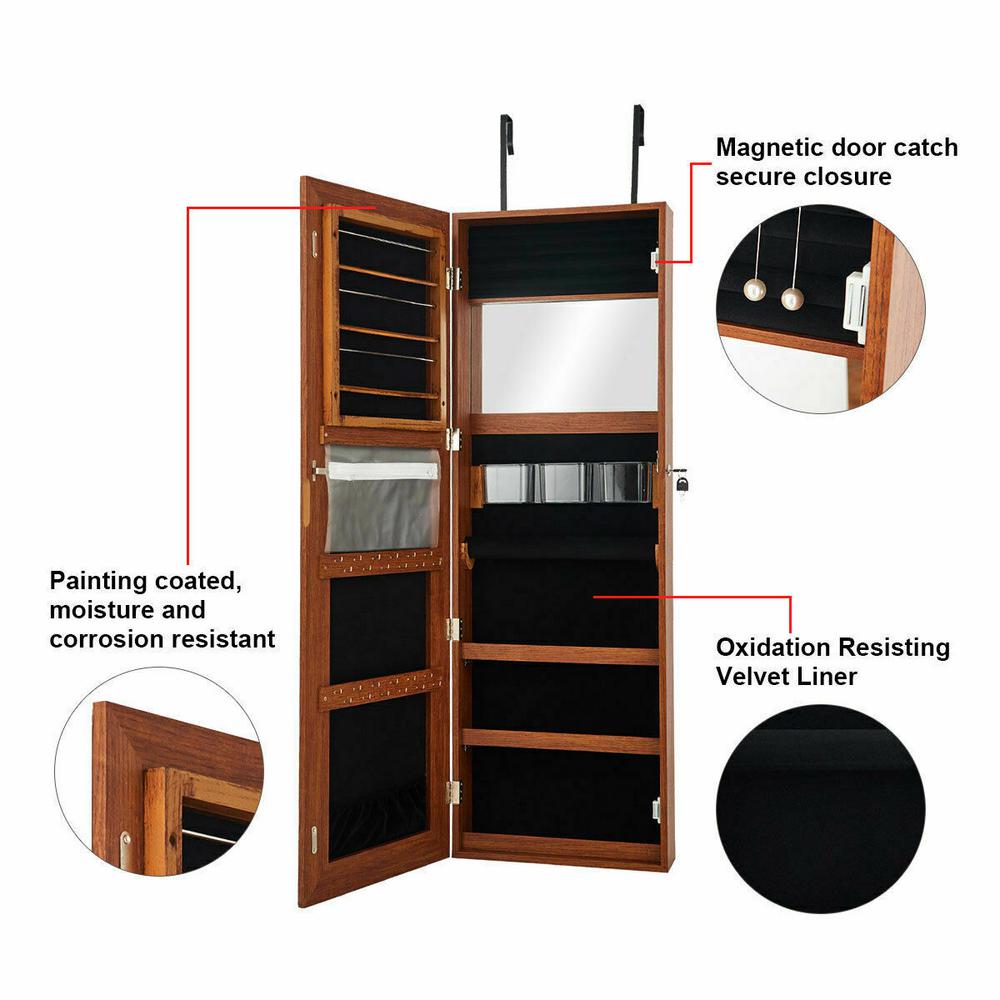 Costway Wall And Door Mounted Jewelry Box Cabinet Lockable Storage