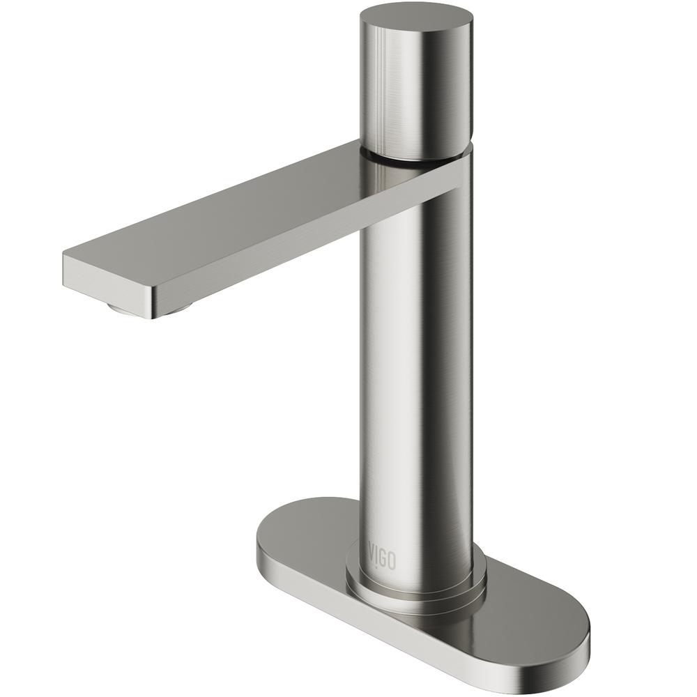 Vigo Noma Single Hole 1 Handle Bathroom Faucet In Brushed Nickel With Deck Plate Vg01009bnk1 0341