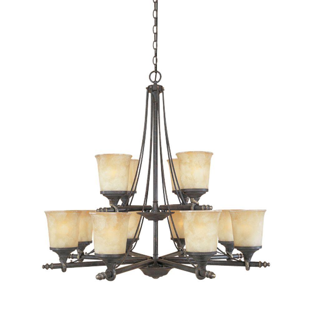 Designers Fountain Monte Carlo 9 Light Hanging Natural Iron El Paso 12 Light Weathered Saddle Hanging Chandelier