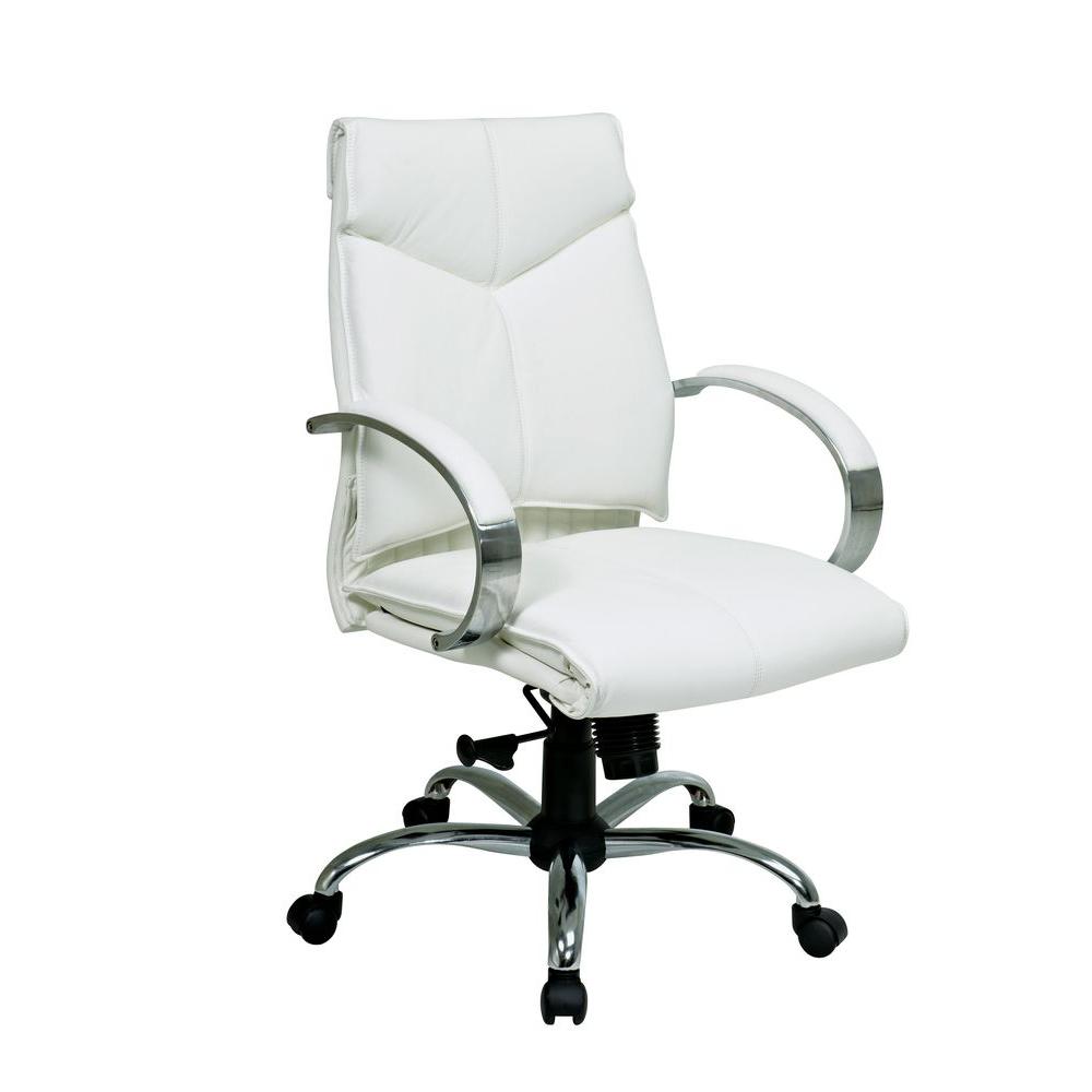 Office Star Products White Leather Mid Back Executive Office Chair