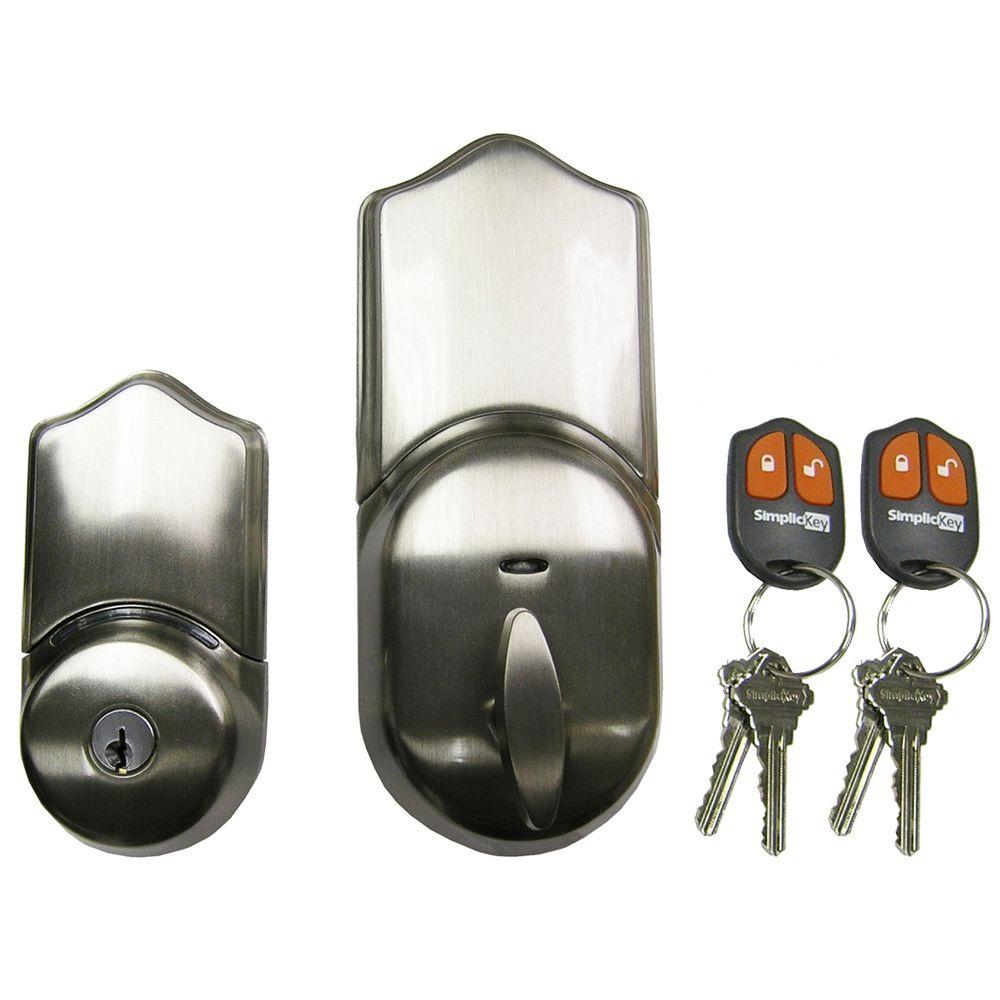 Simplicikey Single Cylinder Satin Nickel Remote Control Electronic Deadbolt Srced Sn The Home Depot