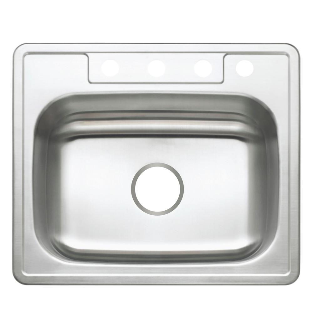 Premier 4-Hole Single Bowl Sink  22-Gauge  Stainless Steel  25 Inches X 22 Inches X 7 Inches 