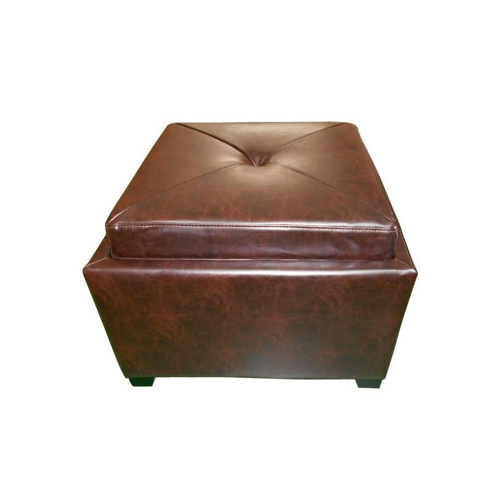 Le House Andrea Brown Leather Tray Top Storage Ottoman Le House Andrea Brown Leather Tray Top Storage Ottoman