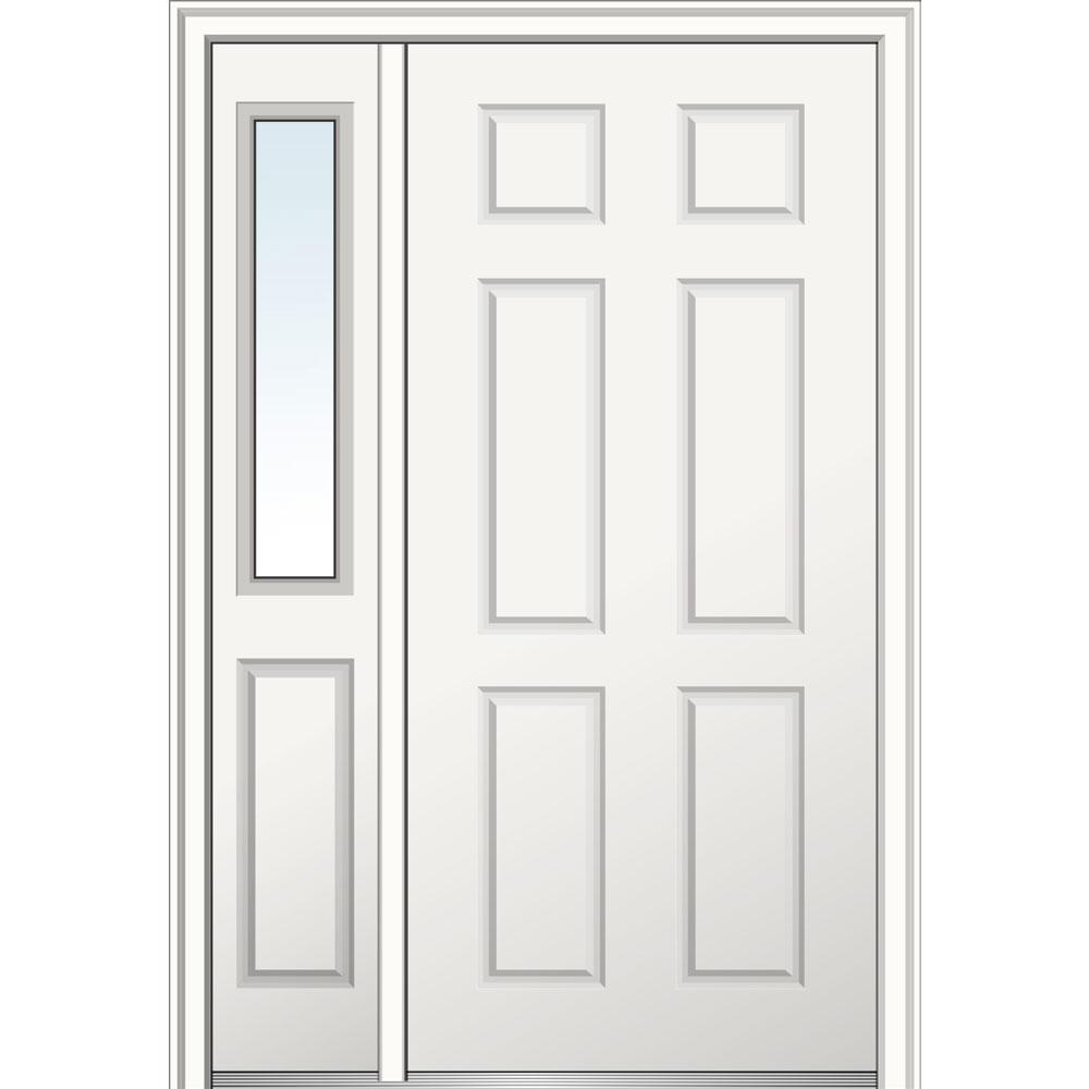 Mmi Door 50 In X 80 6 Panel Right Hand Classic Primed 6 Panel Right Hand Classic Primed Fiberglass Smooth Prehung Front Door With One Sidelite