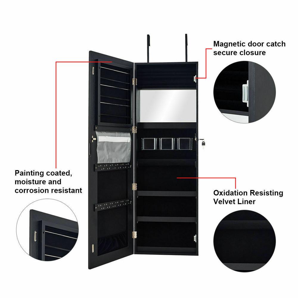 Costway Wall And Door Mounted Jewelry Box Cabinet Lockable Storage