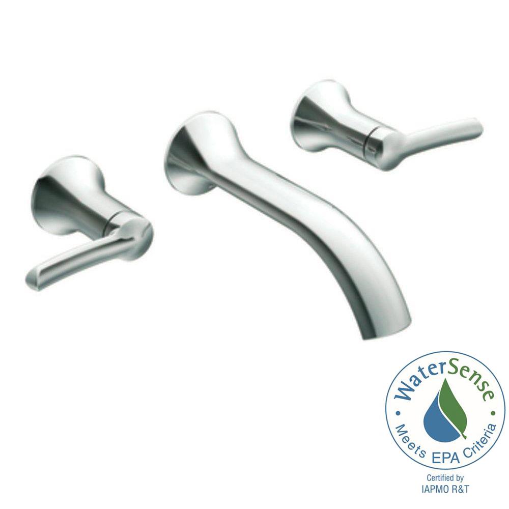 Moen Fina Wall Mount 2 Handle Low Arc Bathroom Faucet Trim Kit In Chrome Valve Not Included