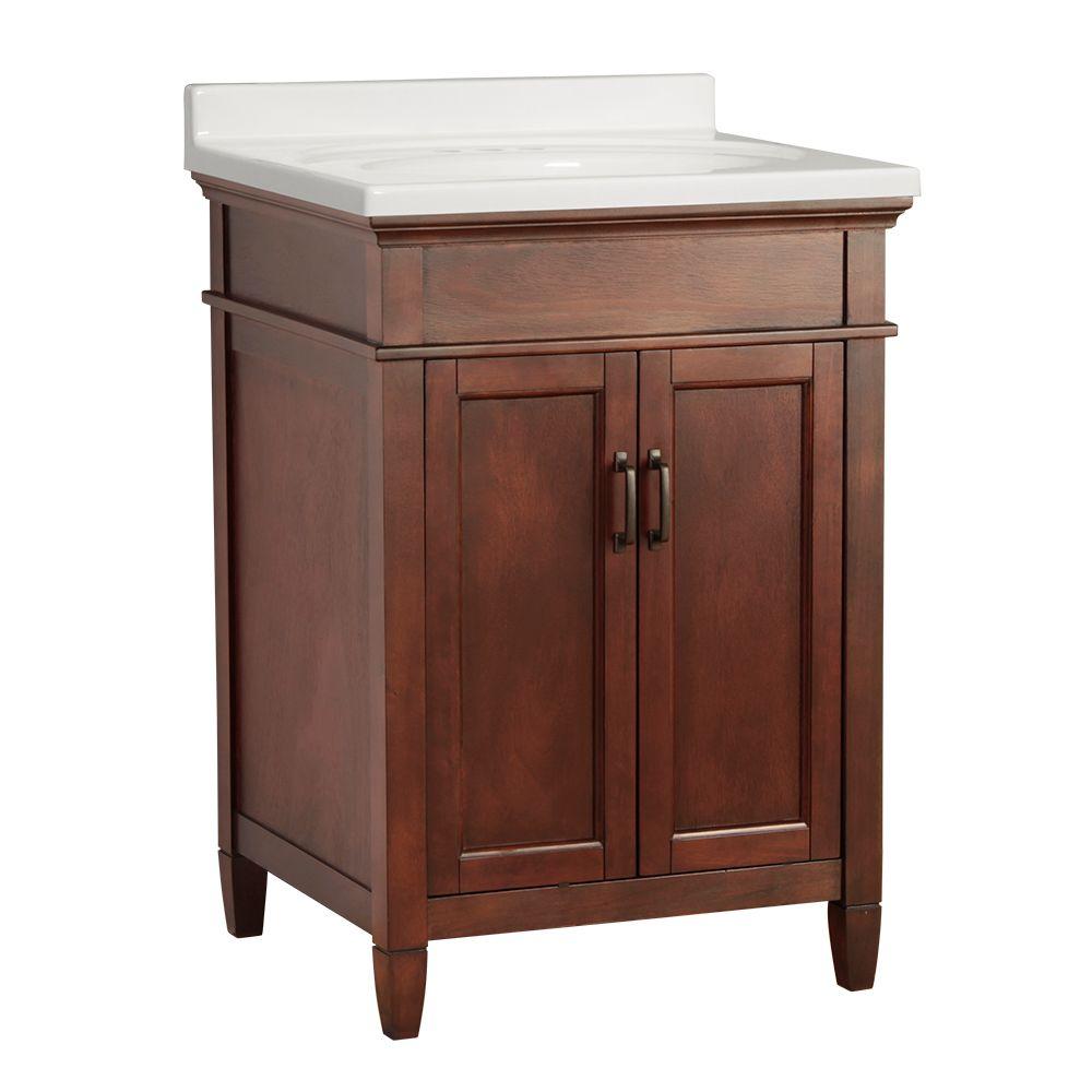 Home Decorators Collection Ashburn 25 in. W x 22 in. D Vanity in Mahogany with Vanity Top in White was $576.0 now $403.2 (30.0% off)