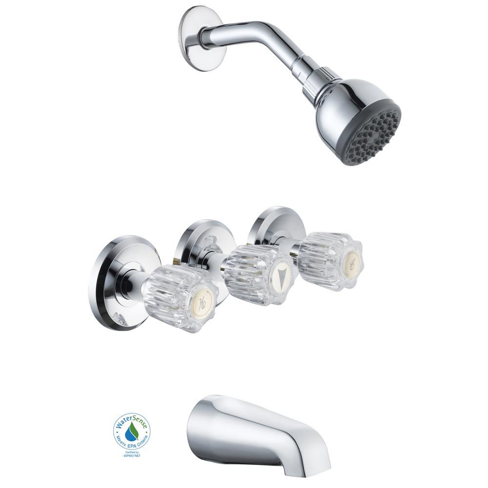 Glacier Bay Aragon 3 Handle 1 Spray Watersense Tub And Shower Faucet In Chrome Valve Included