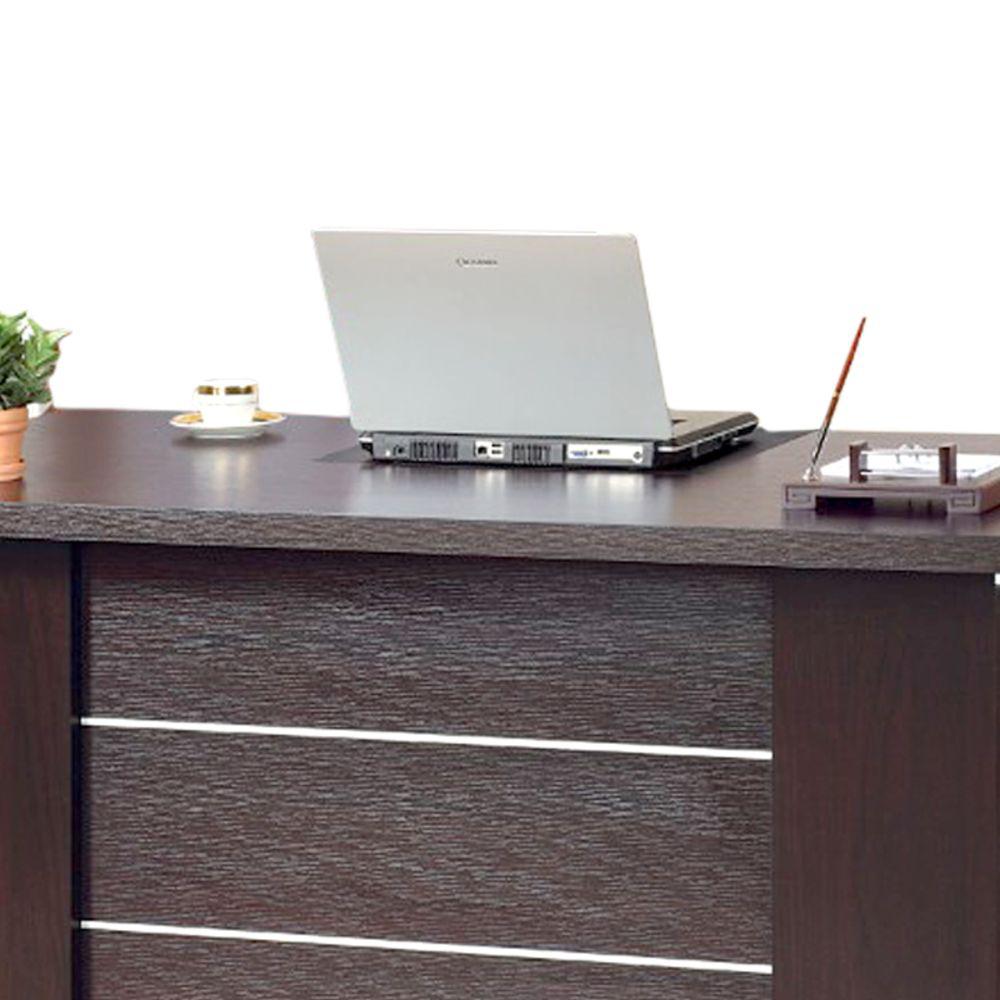 Benjara Dark Brown Modern Style Desk With 2 Locking File Drawers