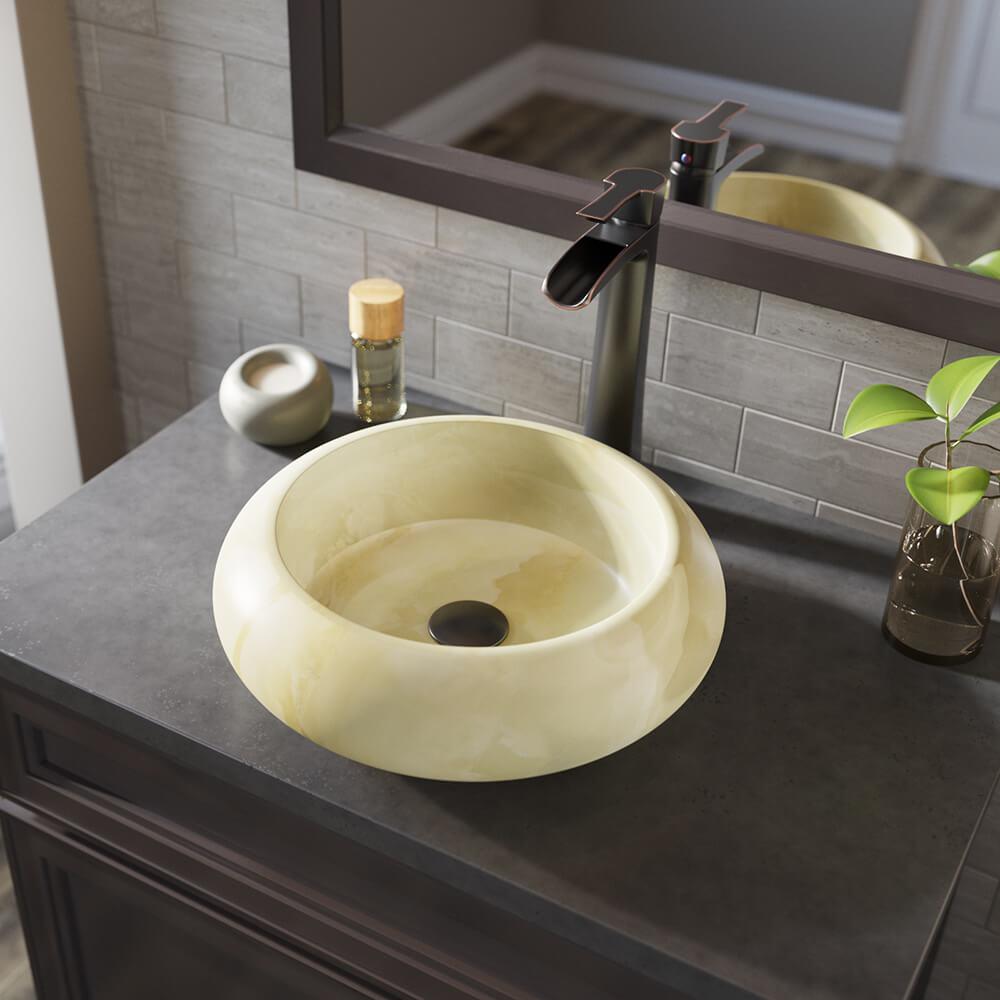 Mr Direct Stone Vessel Sink In White Onyx With 731 Faucet And Pop