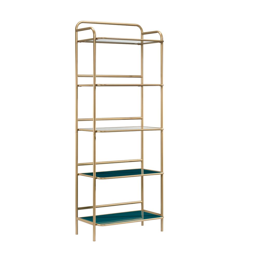 Sauder Coral Cape 53 In Satin Gold Metal 5 Shelf Etagere With Glass Shelves 424475 The Home Depot