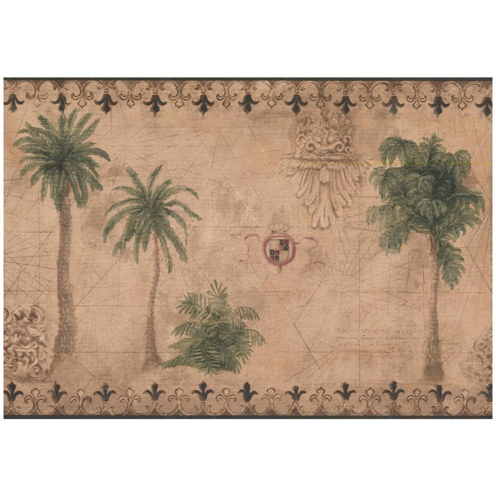 York Wallcoverings Dark Green Palm Trees Light Brown Prepasted York Wallcoverings Dark Green Palm Trees Light Brown Prepasted Wallpaper Border