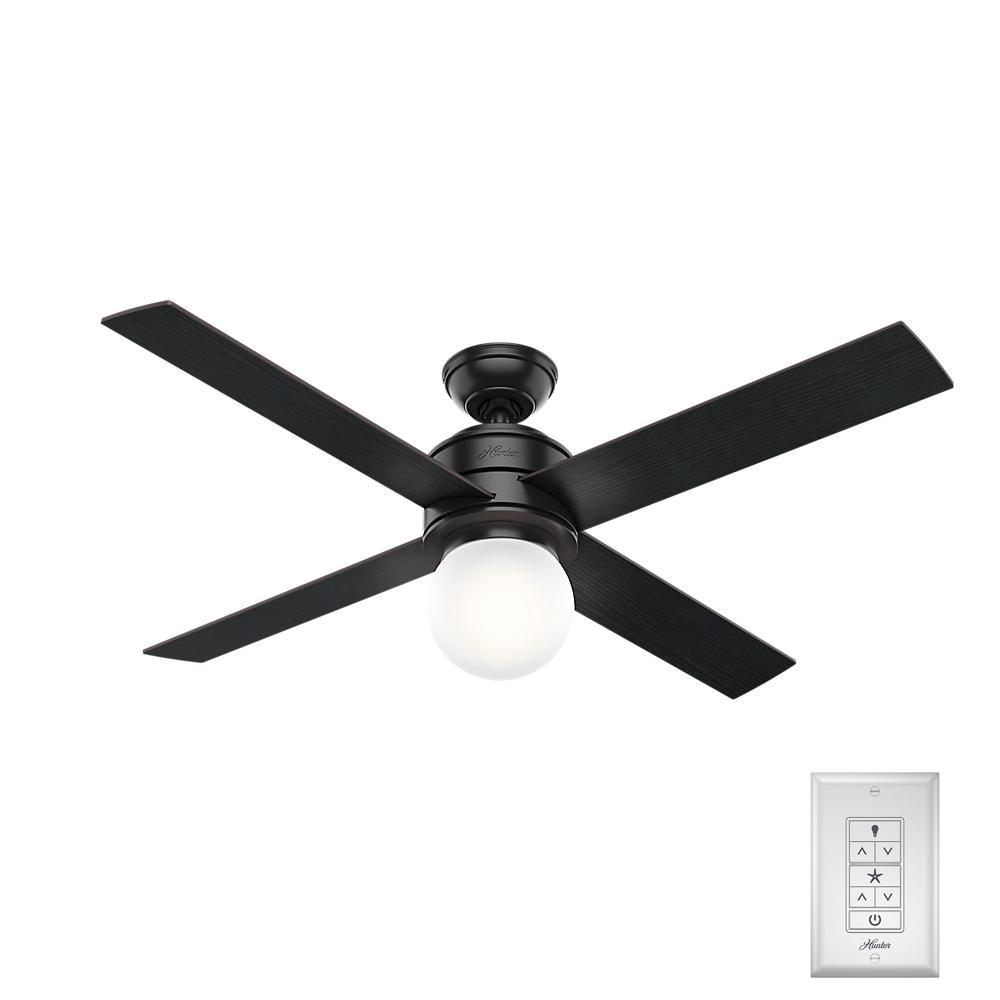 Hunter Ceiling Fan 52 Inch Indoor Matte Black Cased White Glass