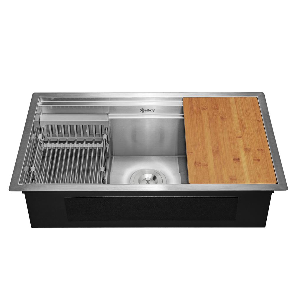 Akdy Handcrafted All In One Undermount 33 X 22 9 Single Bowl Kitchen Sink Stainless Steel With Accessories Ks0232ds The Home Depot - 22 X 33 Kitchen Sink Single Bowl Akdy Handcrafted All In One Undermount 33 X 22 9 Single Bowl Kitchen Sink Stainless Steel With Accessories Ks0232ds The Home Depot - 22 X 33 Kitchen Sink Single Bowl