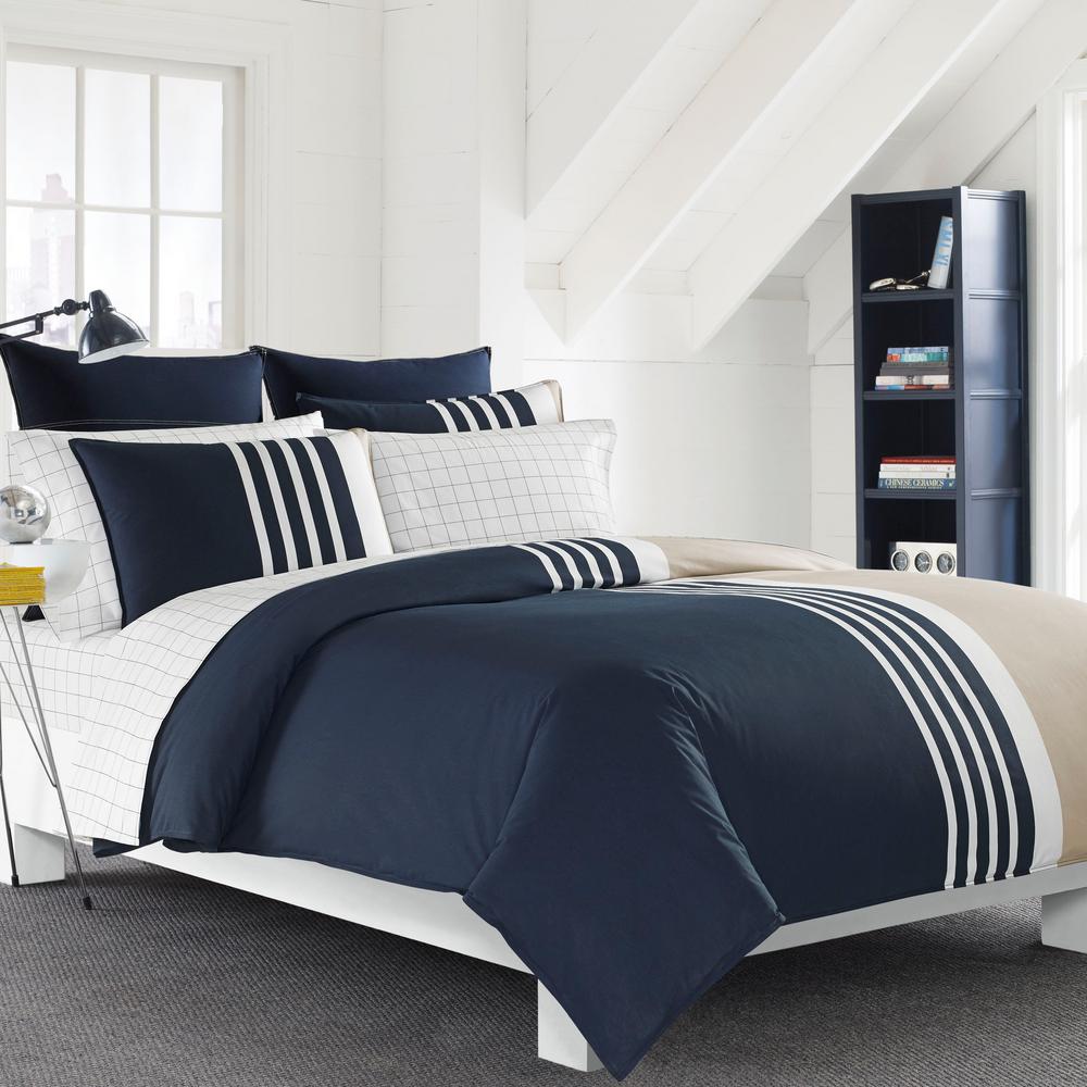 Nautica Aport 3 Piece Navy Cotton King Comforter Set 221409 The