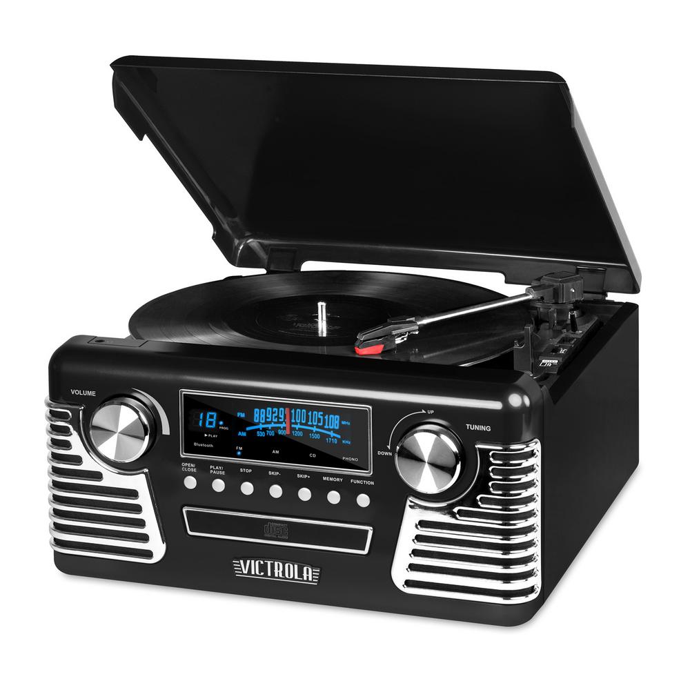 Goodmans Revive Bluetooth Retro Turntable With Built-in Stereo Speakers - 3 Speed (33/45/78 RPM), Black