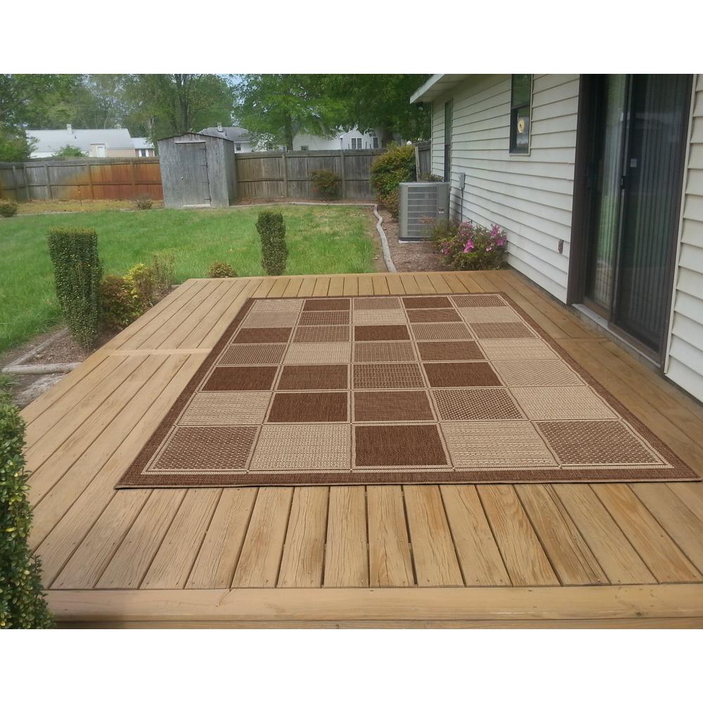 Ottomanson Jardin Collection Contemporary Boxes Design Brown 5 ft. x 7 ft. Outdoor Area Rug