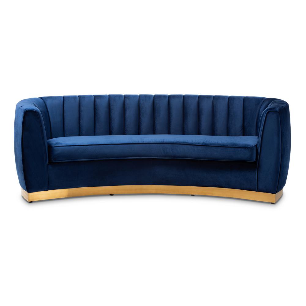 Baxton Studio Milena 93.3 in. Royal Blue Velvet 3Seater Tuxedo Sofa