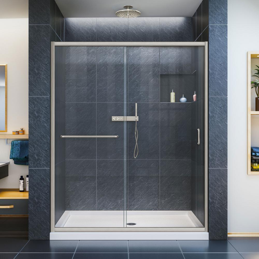 DreamLine InfinityZ 32 in. x 60 in. x 74.75 in. Framed Sliding Shower Door in Brushed Nickel