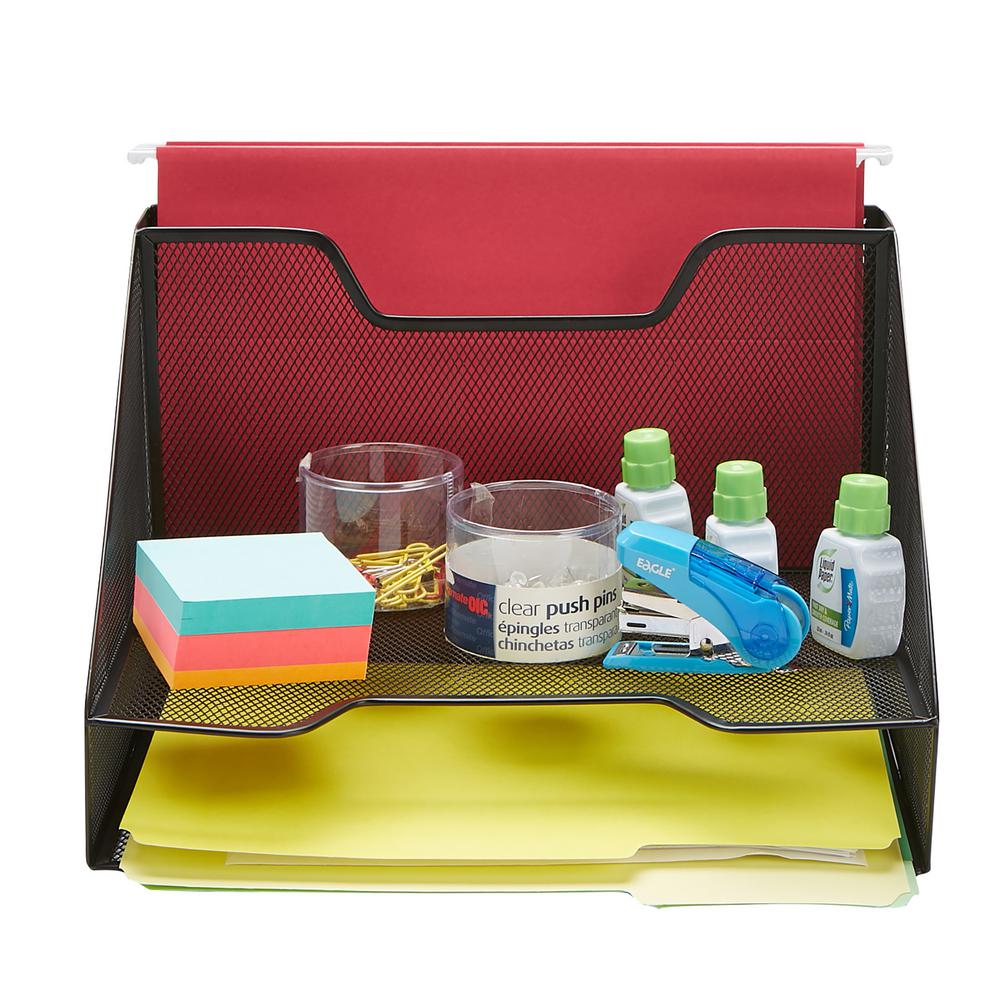 Mind Reader 3 Section Mesh Desk File Organizer Document Letter Tray For Folders Stationary Accessories Black