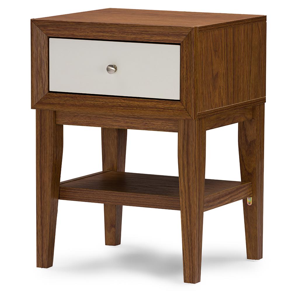 Baxton Studio Harlow 1Drawer White and Medium Brown Wood Nightstand 288626783HD The Home Depot