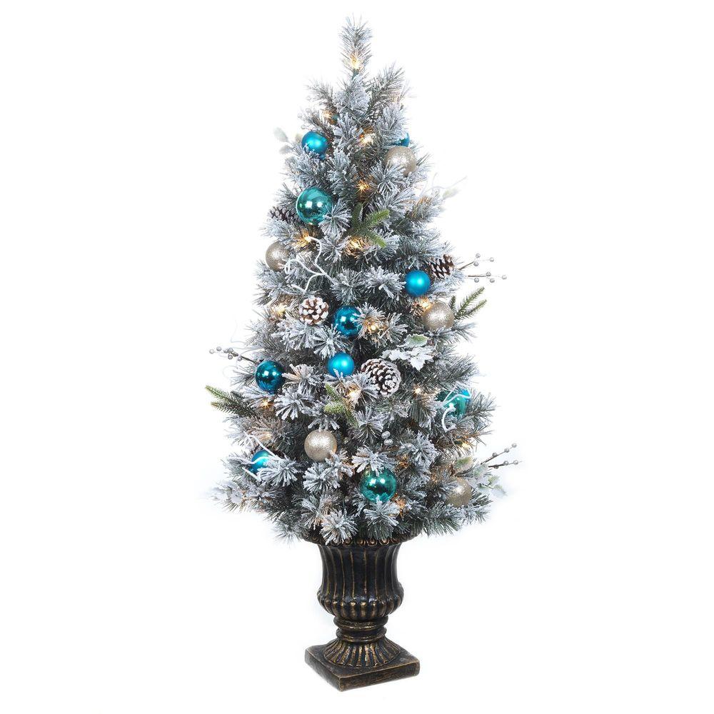 4 ft pre lit flocked pine porch artificial tree with 50 clear ul twinkle - Topiary Christmas Decorations 4 ft pre lit flocked pine porch artificial tree with 50 clear ul twinkle - Topiary Christmas Decorations