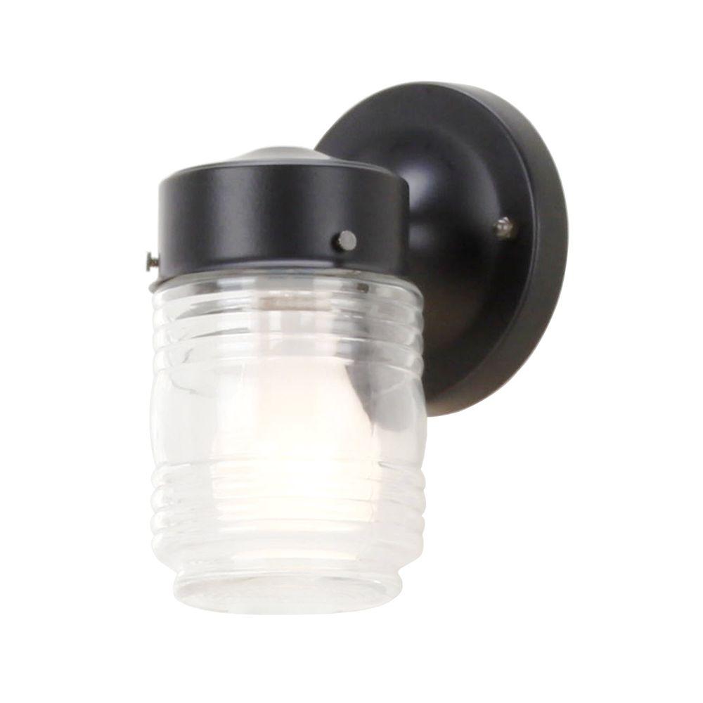 Hampton Bay 1-Light Matte Black Outdoor Jelly-Jar Wall Light by Hampton Bay