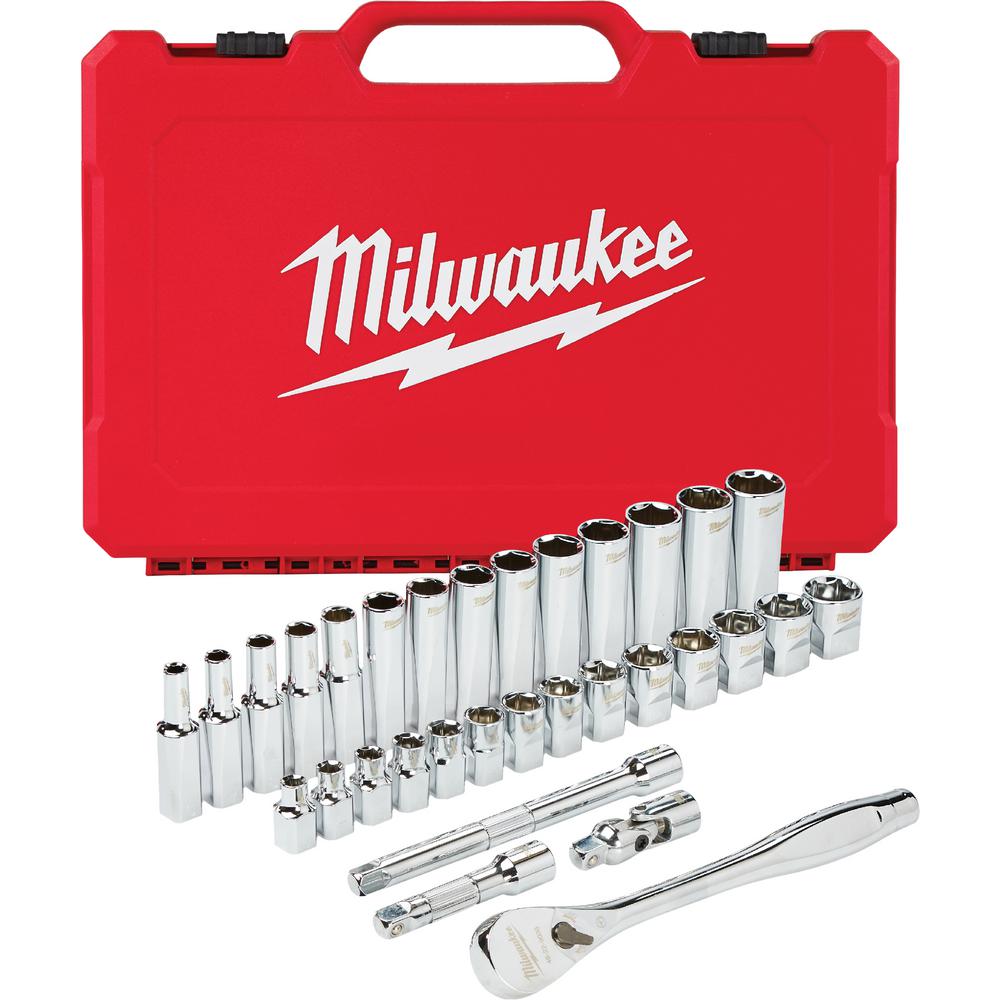 Milwaukee 3 8 In Drive Metric Ratchet And Socket Mechanics Tool Set 32 Piece