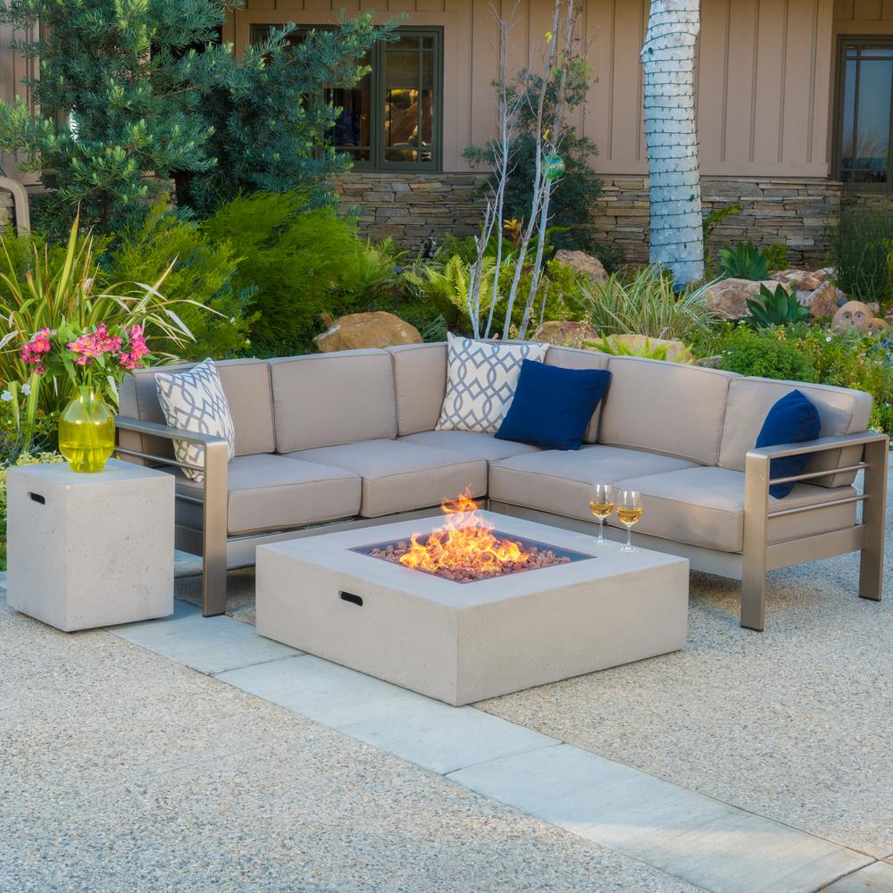 Noble House Cape C Khaki 5 Piece Aluminum Outdoor Sectional Set With Cushions 11885 The Home Depot - Patio Sectional Furniture With Fire Pit Noble House Cape C Khaki 5 Piece Aluminum Outdoor Sectional Set With Cushions 11885 The Home Depot - Patio Sectional Furniture With Fire Pit