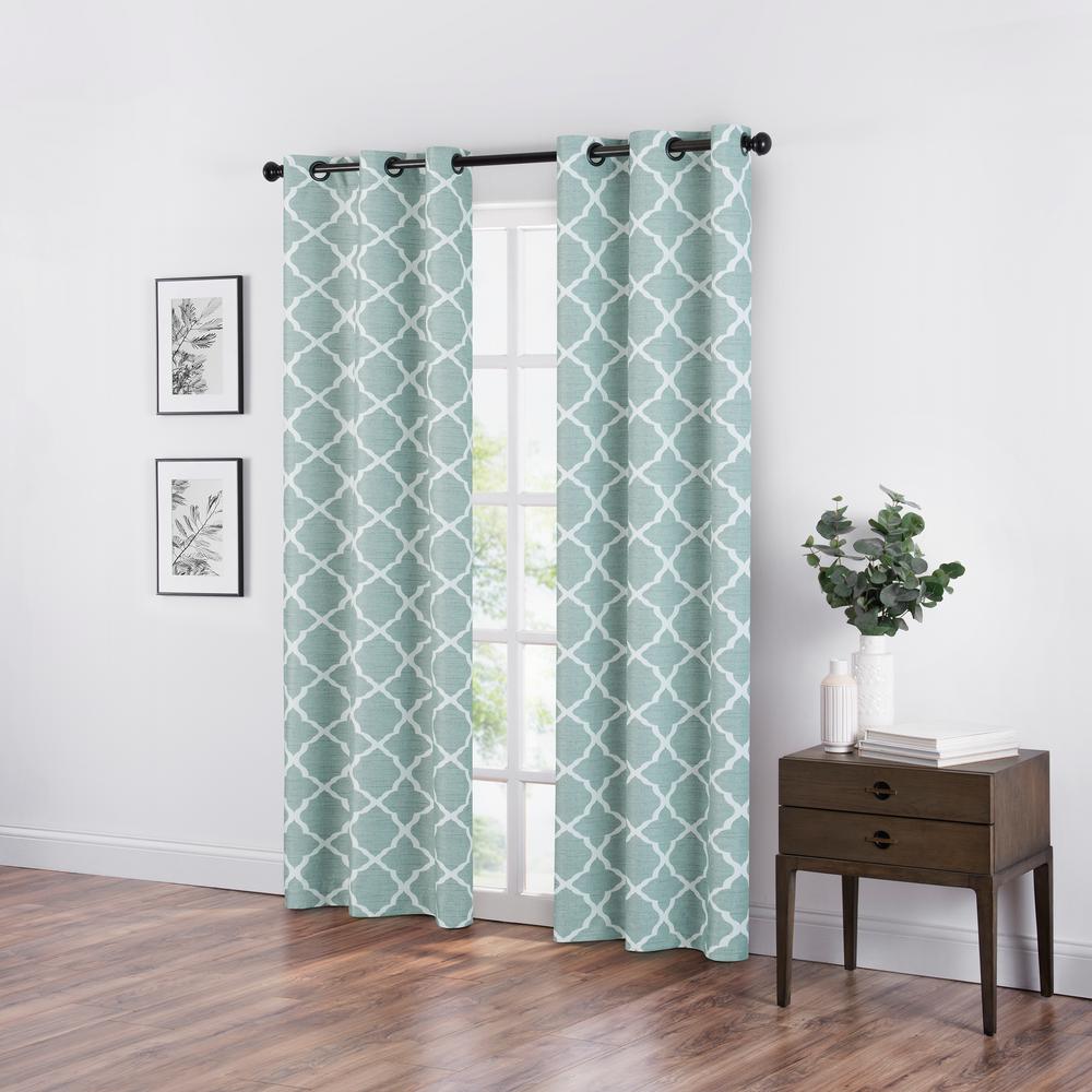 Eclipse Fret Blackout Window Curtain in Color Spa - 42 in. W x 84 in. L