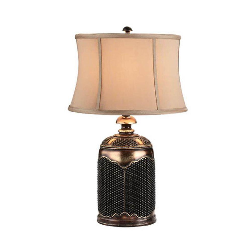 OK LIGHTING 28 in. Antique Brass Beaded Stone LampOK4223T The Home