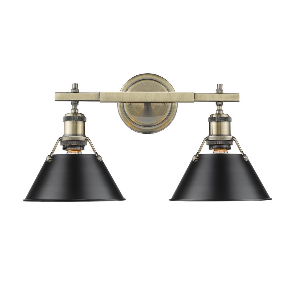 Golden Lighting Orwell Ab 2 Light Aged Brass Bath Light With Black