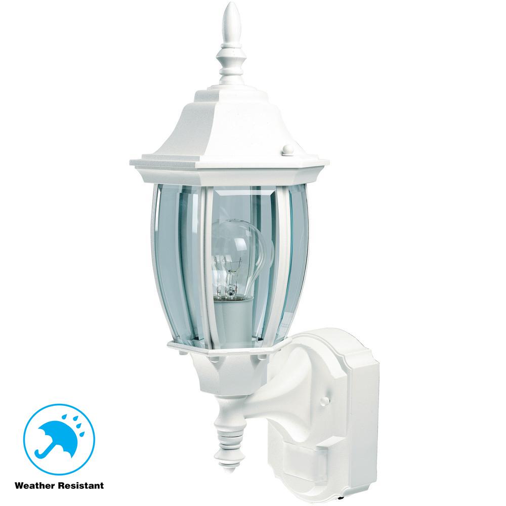 Hampton Bay Wall Mounted Alexandria 180-Degree Outdoor White Motion-Sensing Decorative Lamp HBI-4192-WH