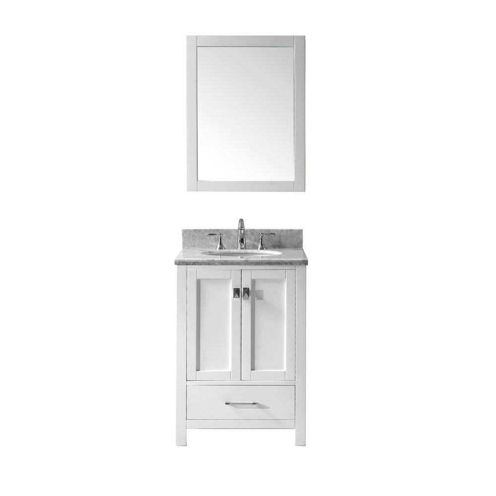 Virtu USA Caroline Avenue 25 in. W Bath Vanity in White with Marble Vanity Top in White with