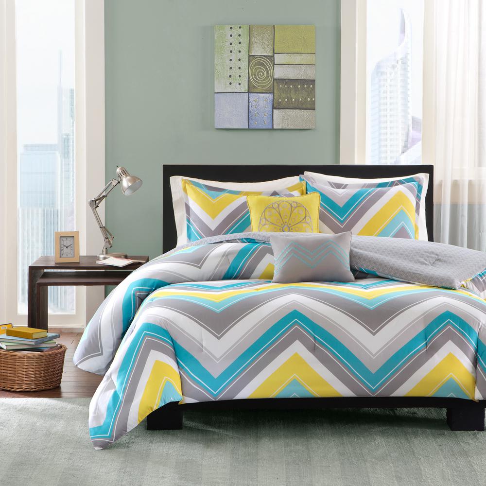 Aqua Silver Intelligent Design Raina Comforter Set Twin//Twin XL Size Geometric Ultra Soft Microfiber Teen Bedding for Girls Bedroom 4 Piece Bed Sets