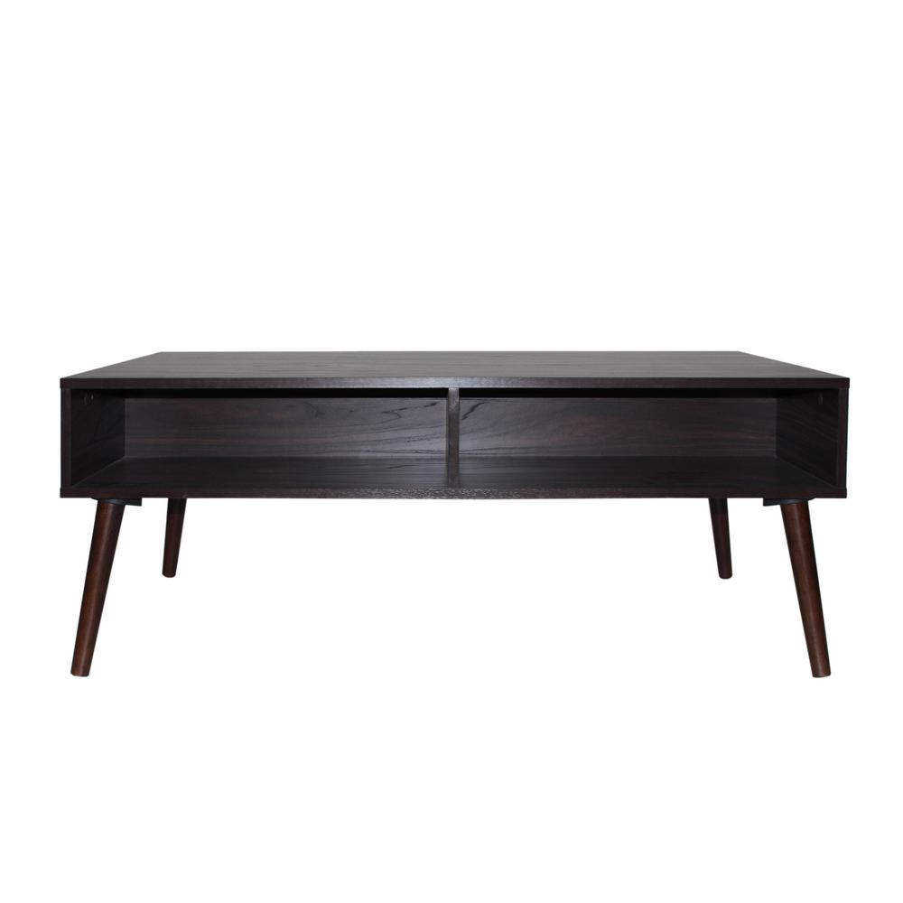 Noble House Azzura 48 In Dark Walnut Large Rectangle Wood Coffee Table With Shelf 41732 The Home Depot