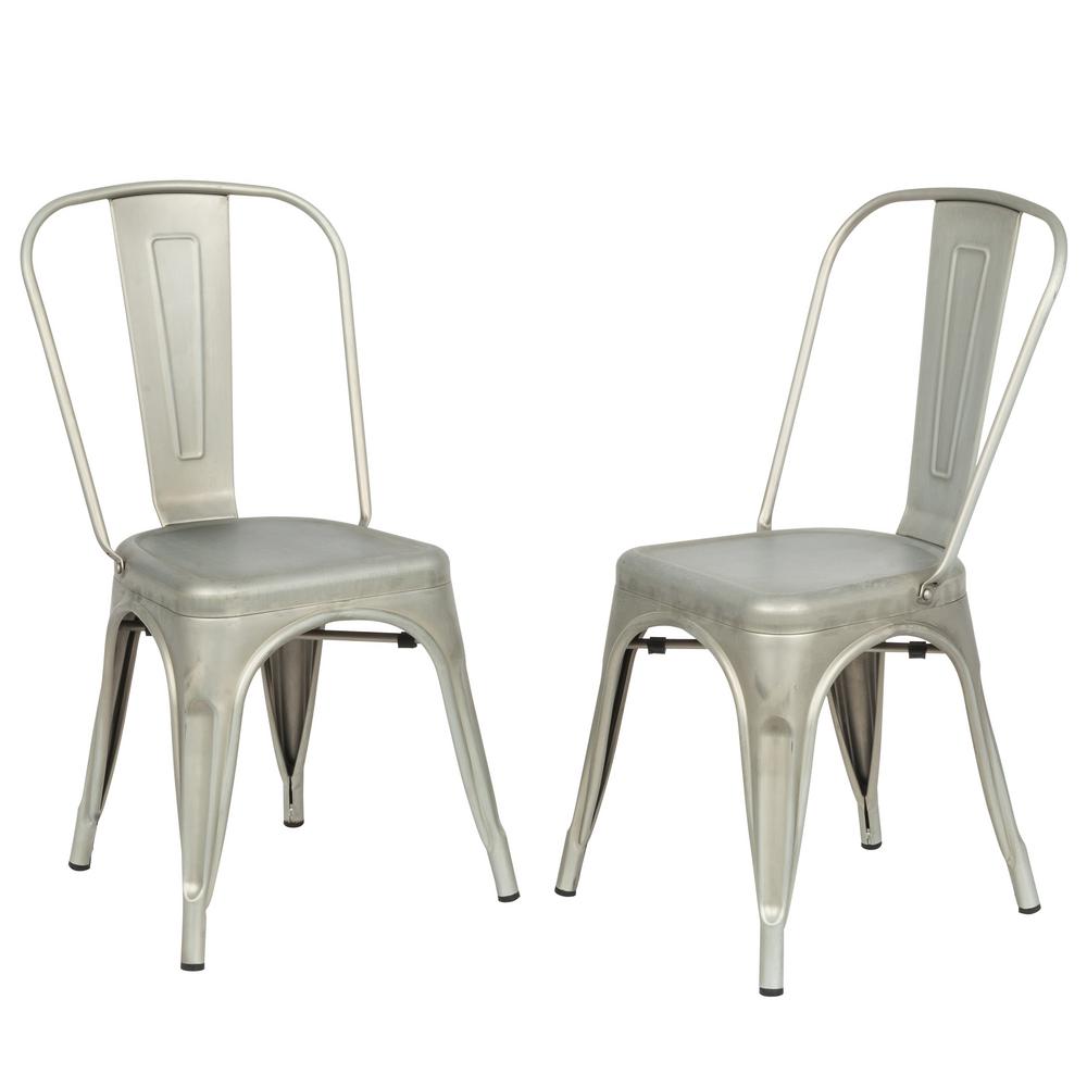 Carolina Forge Adeline Galvanized Metal Stacking Dining Chair Set Carolina Forge Adeline Galvanized Metal Stacking Dining Chair Set Of 2