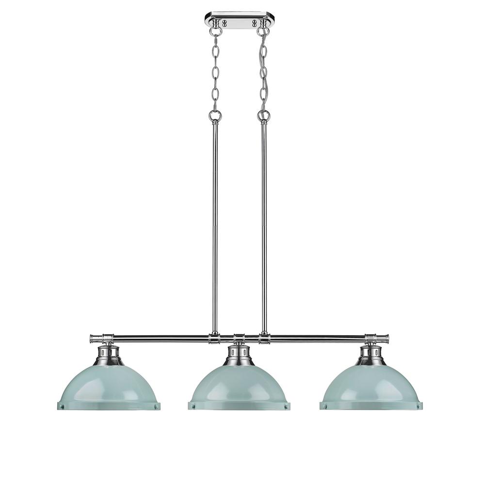 Golden Lighting Duncan 3 Light Chrome Pendant With Seafoam Shade Duncan 3 Light Chrome Pendant With Seafoam Shade
