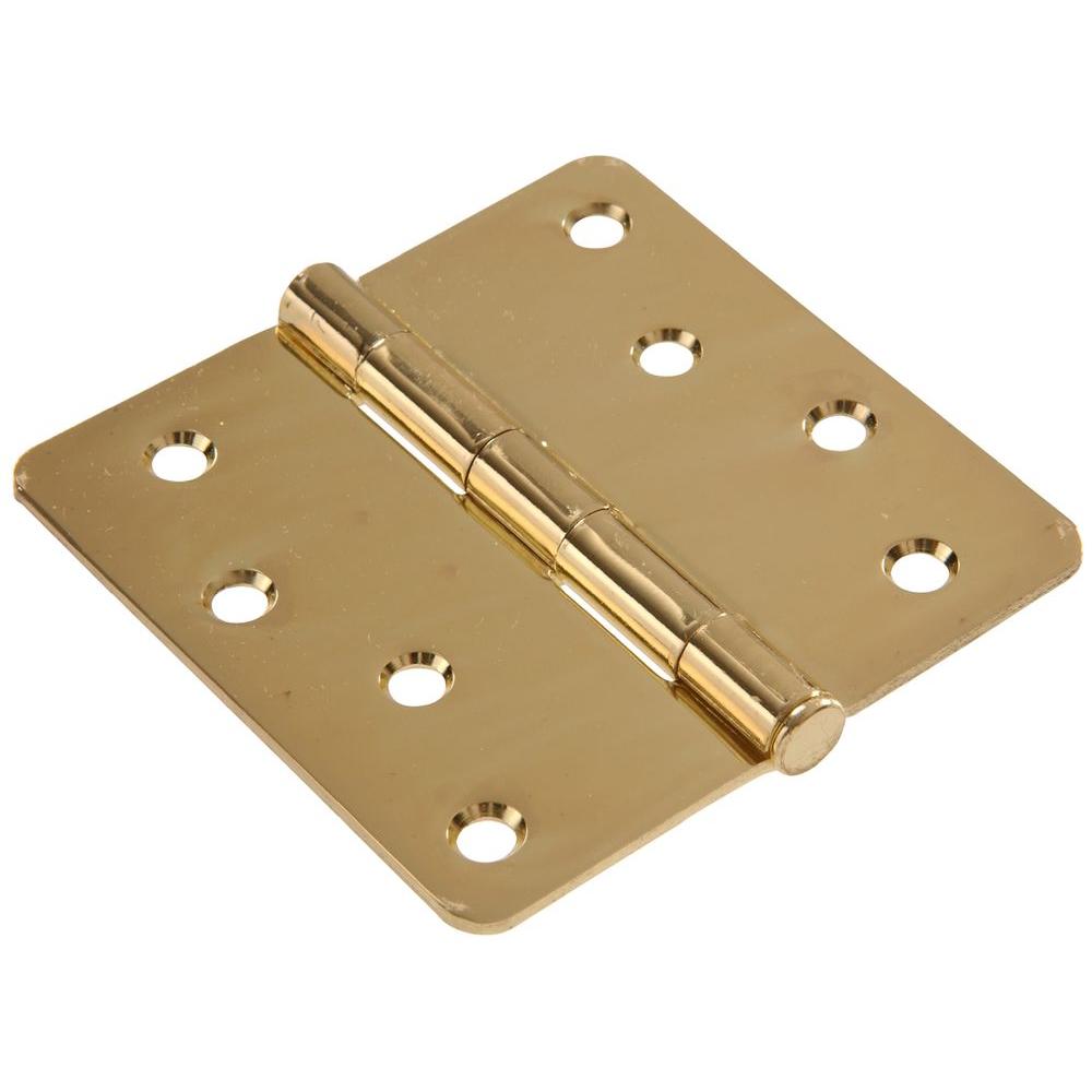The Hillman Group 4 in. Brass Residential Door Hinge with 1/4 in. Round