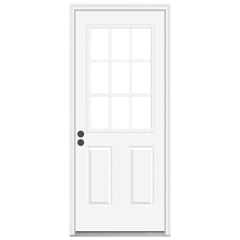 JELD-WEN 36 in. x 80 in. 9 Lite Primed Fiberglass Prehung Left ...