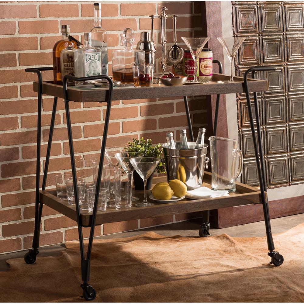 HomeSullivan Grove Place Distressed Cocoa Bar Cart with Wine Glass