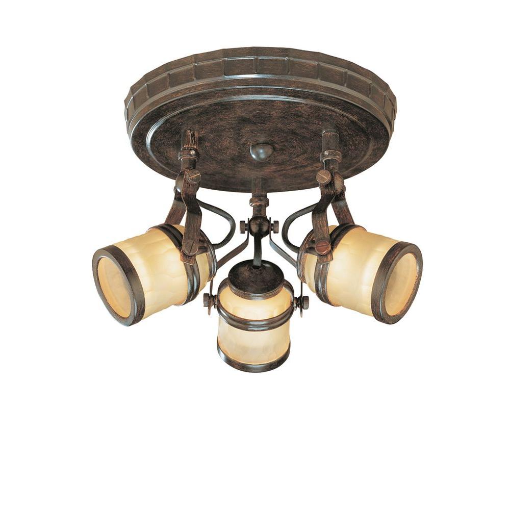 Hampton Bay 9 In 3 Light Iron Oxide Semi Flush Mount With Chiseled Glass Shades