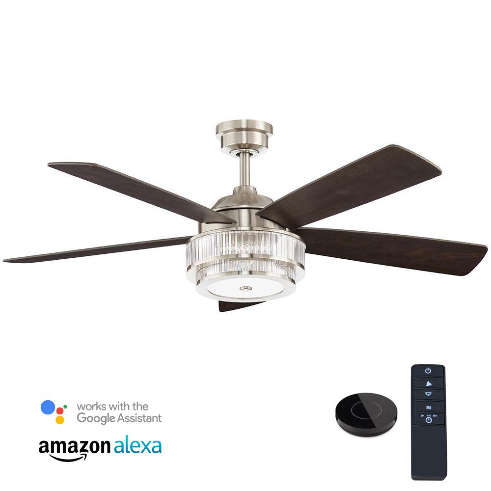 Alexa Ceiling Fans Lighting The Home Depot Caldwell 52 In Led Brushed Nickel Ceiling Fan Works With Google Assistant And Alexa