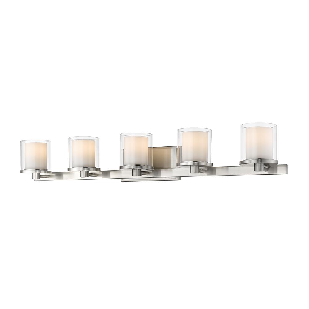 Modern 5 Light Vanity Lighting The Home Depot Mira 5 Light Brushed Nickel Bath