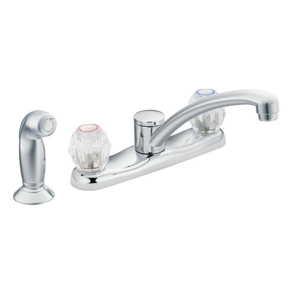Moen Chateau 2 Handle Low Arc Standard Kitchen Faucet With Side