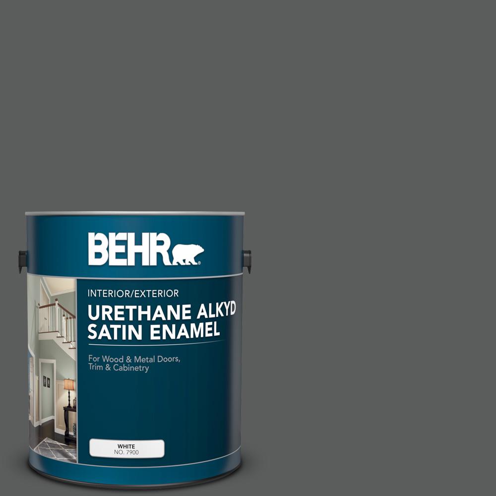 BEHR 1 gal. N5206 Asphalt Gray Urethane Alkyd Satin Enamel Interior