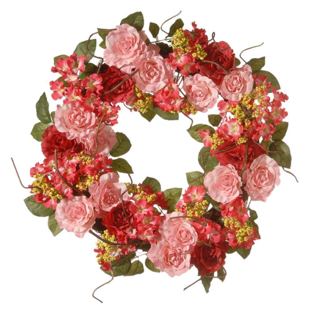 National Tree Company 24 In Pink Mix Rose Wreath Ras 15546w24p Pink Mix Rose Wreath