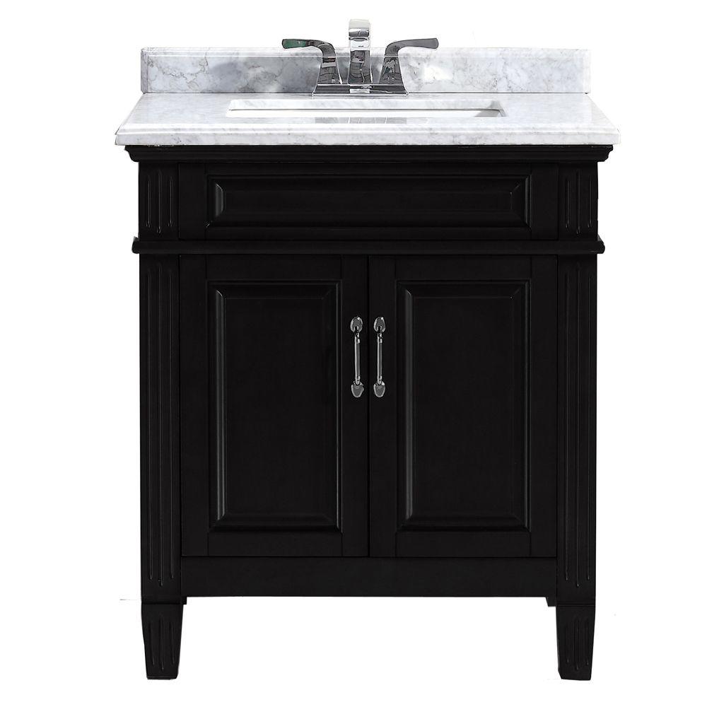 Blaine 30 in. Vanity in Black with Marble Vanity Top in Carrara WhiteBFBLAINE30 The Home Depot