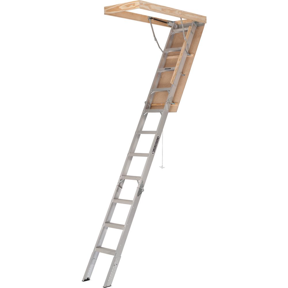 Werner 8 ft. 10 ft., 25 in. x 54 in. Aluminum Attic Ladder with 375
